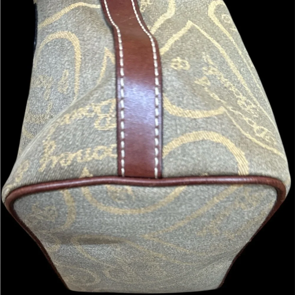 Vtg Dooney Bourke Denim Heart Olive Green & Amber Signature Bag Slouch Purse - Picture 6 of 10